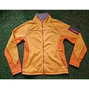 Cabelas Jacket Womens Medium Full Zip Long Sleeve Gold & Orange Fleece Pockets